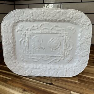 2007 Turkey & Acorn Embossed White Ceramic Platter 18.5” x 14” -  Target Home